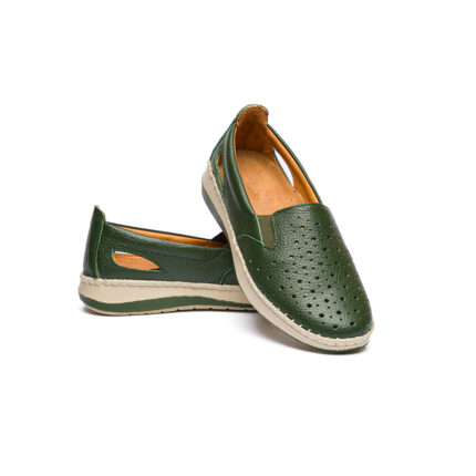 کفش روزمره زنانه مدل آنیس تابستانی تمام چرم رنگ یشمی